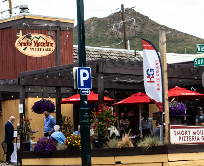 Outdoor patio at Smoky Mountain Pizzeria Grill, where Smoky Mountain Partners in Purpose gather.
